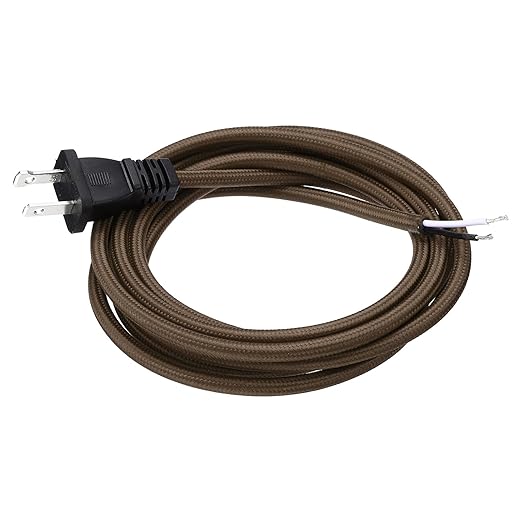 uxcell 8Ft 18/2 Cloth Covered Lamp Cord with Plug, Vintage Electrical Lamp Cord with Stripped Ends for Extension Wiring DIY Repairing, Brown