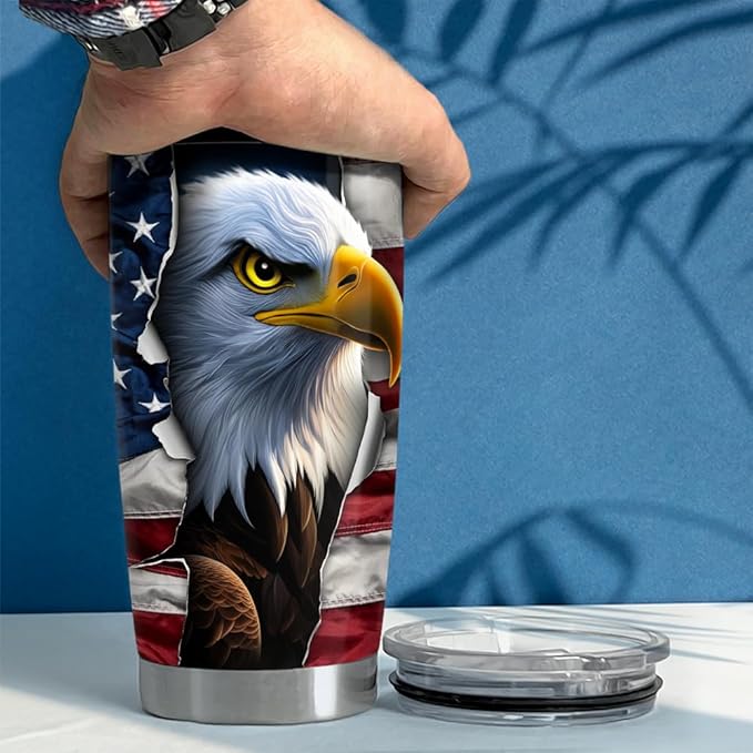 SANDJEST Eagle Tumbler 20oz Stainless Steel Insulated Coffee Travel Mug Cup American Flag Eagle Gifts for Men, Veterans on Birthday Christmas - Bloomnest