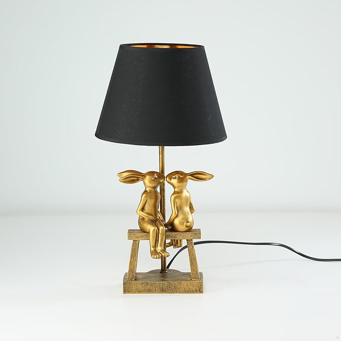 Kissing Bunny Lamp,H16ins Resin Gold Rabbit Table Lamp,Bedroom Bunny Night Light, Energy Efficient Nightstand Lamp,as Present for Belover (Small Black Shade) - Bloomnest