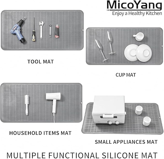 Silicone Dish Drying Mat for Multiple Usage,Easy clean,Eco-friendly,Heat-resistant Silicone Mat for Kitchen Counter or Sink,Refrigerator or Drawer Liner Grey 5XL 36inches x 18inches - Bloomnest