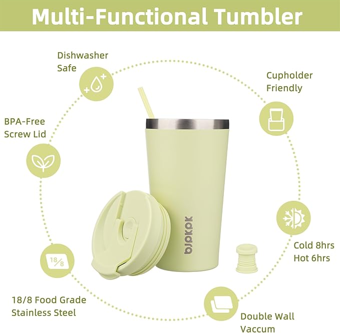 BJPKPK 18oz Insulated Tumbler With lid And Straw Stainless Steel Tumblers Travel Coffee Mug Reusable Thermal Cup,Macaron Green - Bloomnest