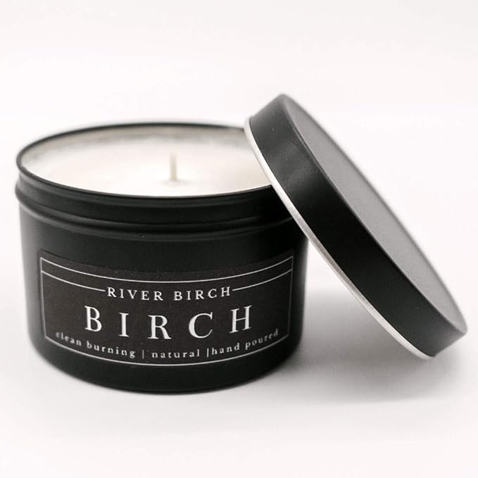 River Birch Candles Birch Scented Candle | Premium, All-Natural, Non-Toxic, Soy Candles | 8 oz. Black Matte Tin Travel Candle | Cozy Relaxing Gifts for Home - Bloomnest