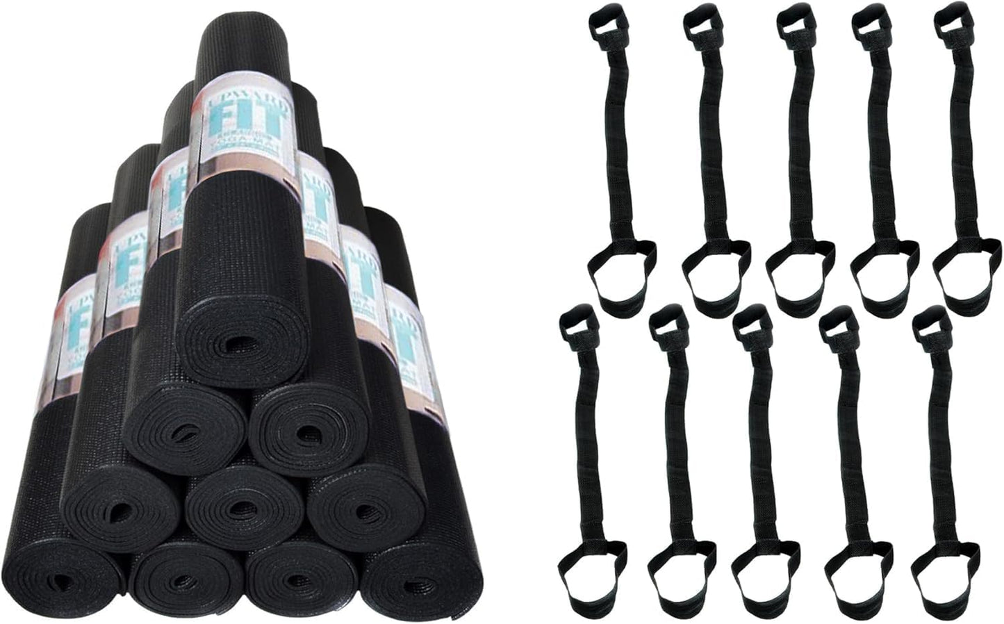 10-Pack Classic Yoga Mat With Carrying Strap, 68" x 24" Non Slip Exercise Mat, 4mm Thick Fitness Mat, Anti-Tear, Bulk Yoga Mats for Home Workout, Gym, School, or Studio