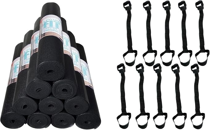10-Pack Classic Yoga Mat With Carrying Strap, 68" x 24" Non Slip Exercise Mat, 4mm Thick Fitness Mat, Anti-Tear, Bulk Yoga Mats for Home Workout, Gym, School, or Studio - Bloomnest