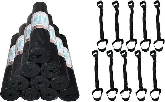10-Pack Classic Yoga Mat With Carrying Strap, 68" x 24" Non Slip Exercise Mat, 4mm Thick Fitness Mat, Anti-Tear, Bulk Yoga Mats for Home Workout, Gym, School, or Studio - Bloomnest