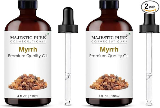 Majestic Pure Essential Oil with Glass Dropper - 100% Pure and Natural - Essential Oils for Diffuser, Aromatherapy, Soap and Candle Making, Myrrh Essential Oil, Myrrh Oil, 4 Fl Oz (Pack of 2) - Bloomnest