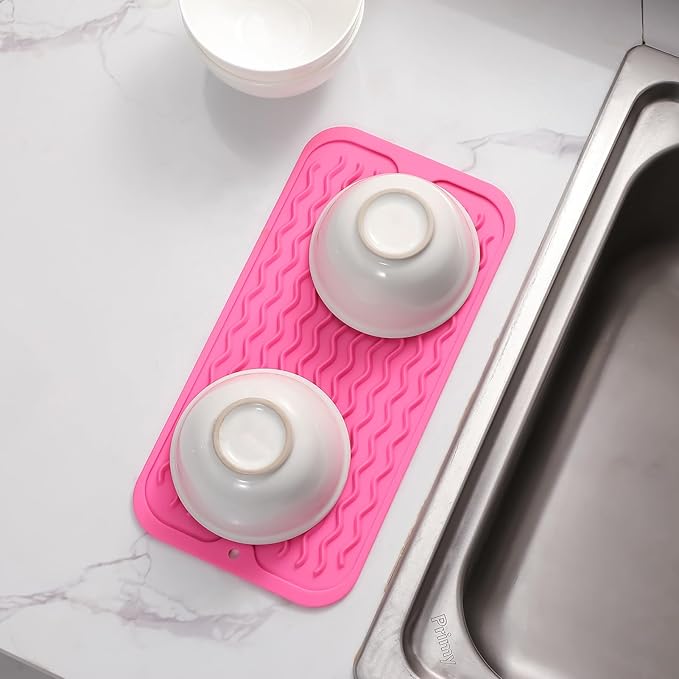 Silicone Dish Drying Mat for Multiple Usage,Easy clean,Eco-friendly,Heat-resistant Silicone Mat for Kitchen Counter or Sink,Refrigerator or Drawer Liner Rose S 12 inches x 6 inches - Bloomnest