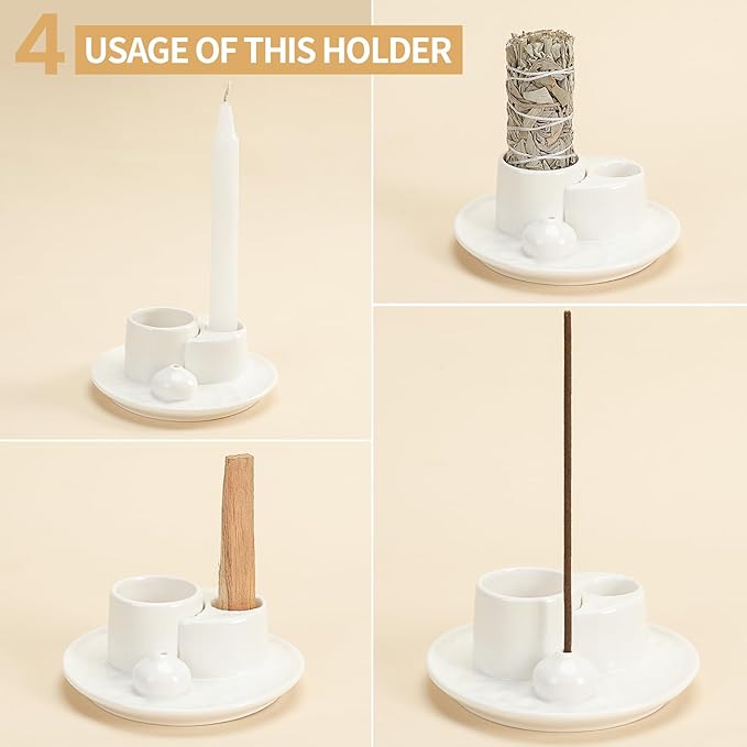 Palo Santo Sticks Holder, Multi-Purpose Handmade Ceramic Incense Burner for Palo Santo Incense Sticks, Sage Holder for Burning, Ash Catcher Tray for Meditation Yoga Room (Pure White) ToolSentryX