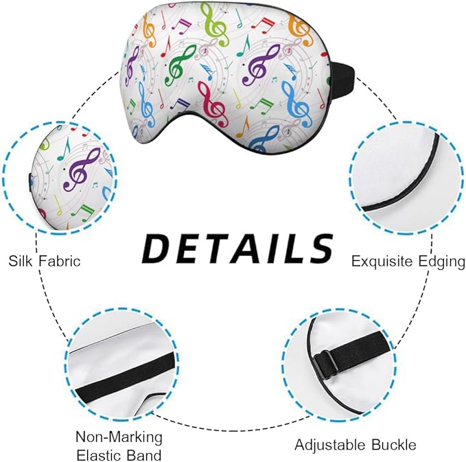 Musical Notes Silk Eye Mask Sleep Mask Colorful Beautiful Twinkling Staffs Eye Mask with Adjustable Strap Lightweight for Women Work Travel Night Sleep - Bloomnest
