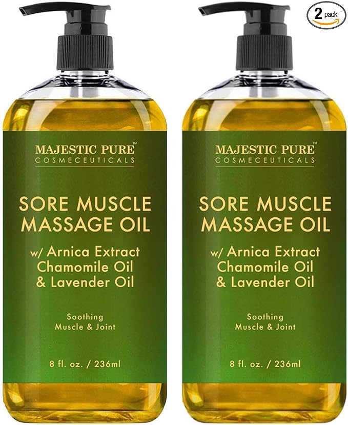 MAJESTIC PURE Arnica Sore Muscle Massage Oil for Massage Therapy - Refreshing, and Relaxing - Natural Oils with Lavender & Chamomile Essential Oils - All Skin Types - Men & Women - 8 fl oz (Pack of 2) - Bloomnest