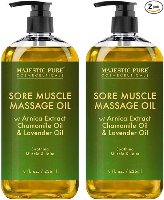 MAJESTIC PURE Arnica Sore Muscle Massage Oil for Massage Therapy - Refreshing, and Relaxing - Natural Oils with Lavender & Chamomile Essential Oils - All Skin Types - Men & Women - 8 fl oz (Pack of 2) - Bloomnest