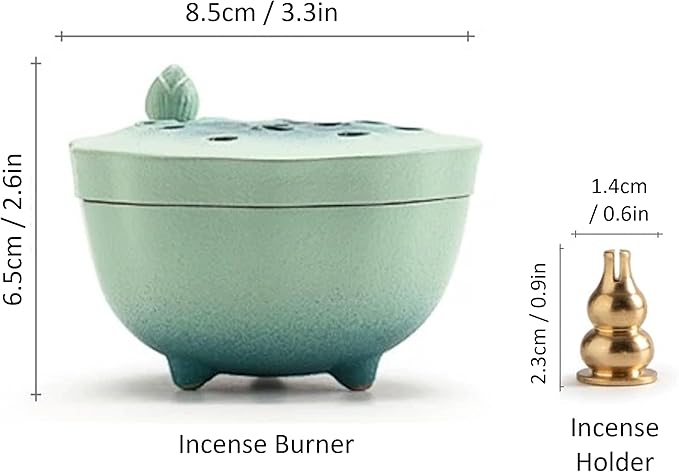 Zen Incense Burner with Lotus Lid Design (Lake Blue), Ceramic Incense Holder for Bakhoor, Stick, Powder, Cone, Coil, and Tower Incense, Home Fragrance Decor - Bloomnest
