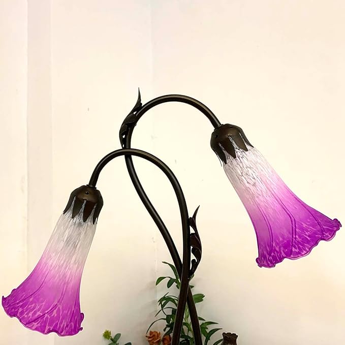 Bieye L10850 Lily Flower Blown Glass Accent Table Lamp for Living Room Bedroom Decoration (2-Light, Purple) - Bloomnest
