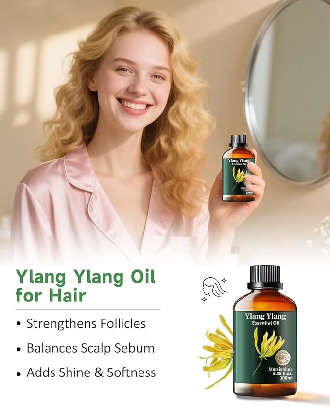 Mumianhua 100% Pure Ylang Ylang Essential Oil Natural Ylang Ylang Oil for Diffuser, Perfumes, Aromatherapy, DIY,Skin, Hair, Candle, Soap Making 3.38 Fl Oz - Bloomnest