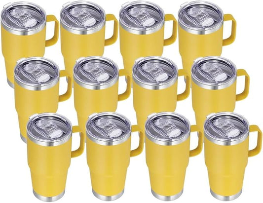 VEGOND 20 oz Tumbler Bulk with Handle Lid and Straw, Stainless Steel Insulated Travel Coffee Mug Set, Spill Proof Double Wall Metal Tumblers Cups, Powder Yellow 12 Pack - Bloomnest