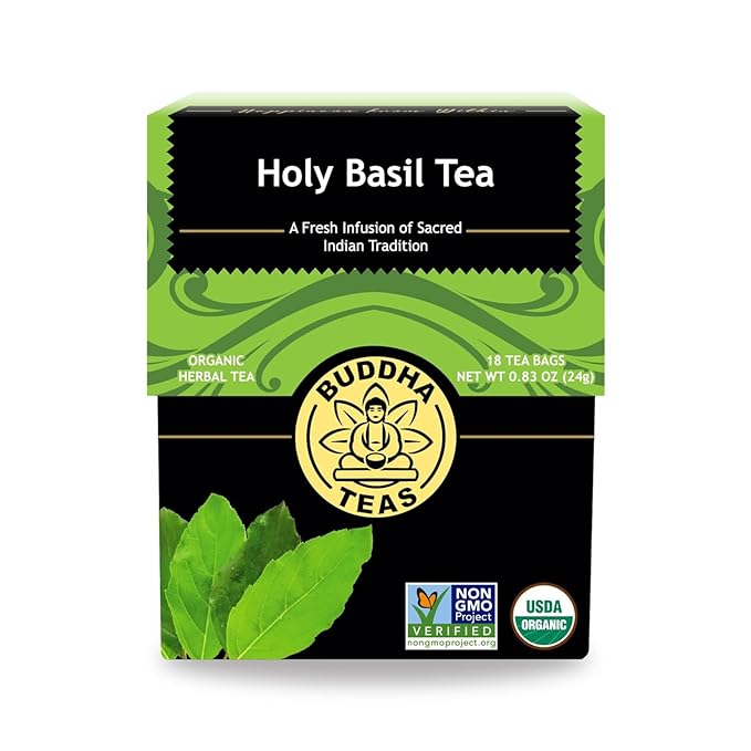 Buddha Teas - Holy Basil - Organic Herbal Tea - For Cognitive Balance & Overall Health - Ayurvedic Tulsi - With Antioxidants - Caffeine Free - 100% Kosher & Non-GMO - 18 Tea Bags (Pack of 1) - Bloomnest