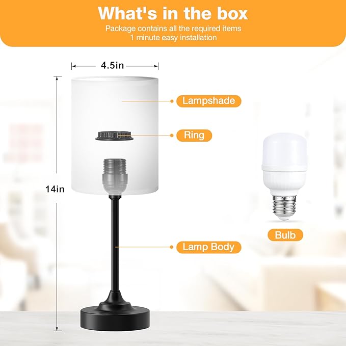 Fenmzee Touch Nightstand Bedroom Lamp - 3 Way Dimmable Bedside Lamp, Small Table Lamp Linen Lampshade for Office Desk, LED Bulb Included - Bloomnest