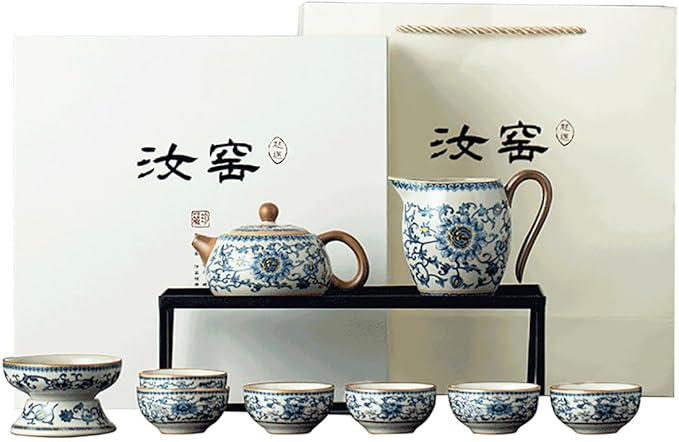 Chinese Tea Pot Sets,10 Pcs Portable Ceramic Cup for Tea, White And Blue Tea Kettle Set,Including 1 Teapot, 1 Tea Strainer, 7 Tea Cups, Asian Tea Sets For Adult,Home,gifing,Tea Lover And Office - Bloomnest
