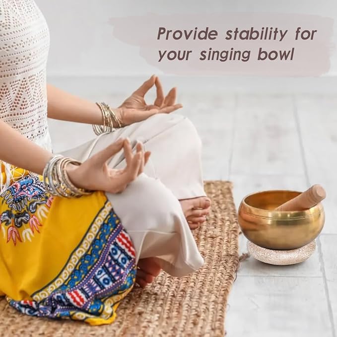 Singing Bowl Cushion for Tibetan Singing Bowls, Handmade Silk Brocade Round Cushion Pillow for Sound Healing and Crystal Sound Bowls Accessories(6.7 Inch,Pink) - Bloomnest
