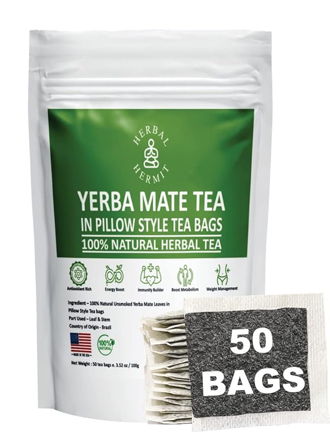 Herbal Hermit Yerba Mate herbal-teas with 50 tea bags Natural Yerba Matte Rich in Chlorophyll, Made in USA - Bloomnest