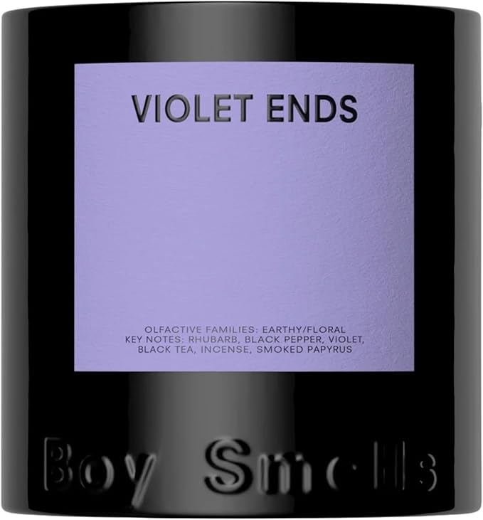 Boy Smells Violet Ends Candle - 8.5 oz - Aromatic Candle for Home with Rhubarb, Violet and Smoked Papyrus - Up to 50-Hour Burn - Cotton Wick - Bloomnest