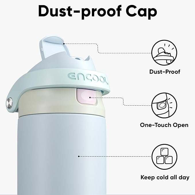 ENCOOL Leakproof Insulated Water Bottle with Straw Dual-Sip Water Bottle Bag-Safe Design for Work, Commute & Gym – Keeps Drinks Cold All Day, 32 oz, Powder Blue ENCOOL