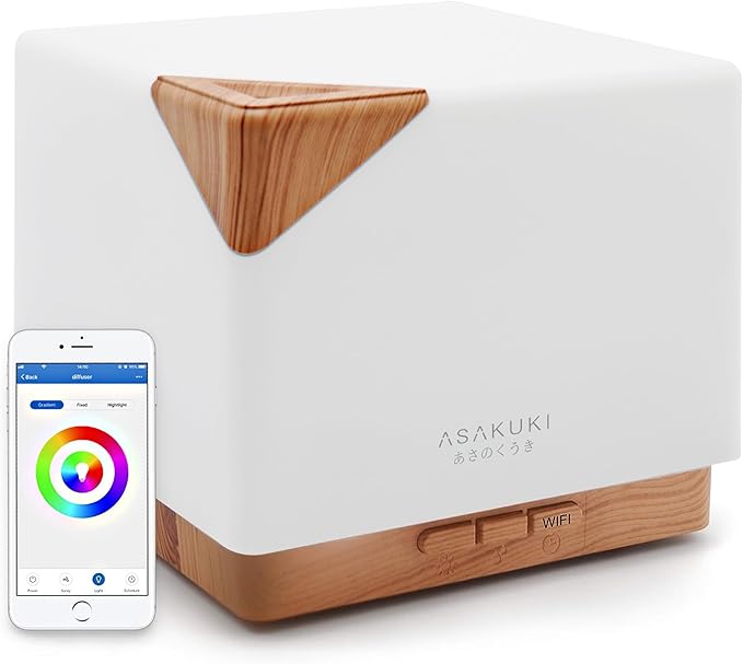 ASAKUKI Smart WiFi Essential Oil Aromatherapy Diffuser, Easy Connect with Alexa and Google Home Phone App Voice Control 700 ml Ultrasonic Diffuser, Create Schedules 7 LED Colors Humidifier - Bloomnest