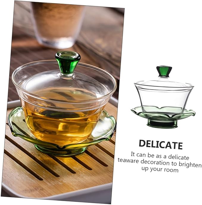 TOYANDONA Elegant Glass Tureen Teacup with Lid Thickened Transparent Chinese Tea Bowl for Gongfu Tea Brewing Height at Home Office - Bloomnest