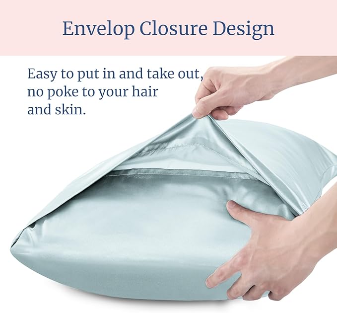 BEDELITE Satin Pillowcase for Hair and Skin, Super Soft Similar to Silk Pillow Cases 4 Pack with Envelope Closure, Cooling Pillowcases for Women Men (20"x26" Standard Size, Stone Blue) - Bloomnest