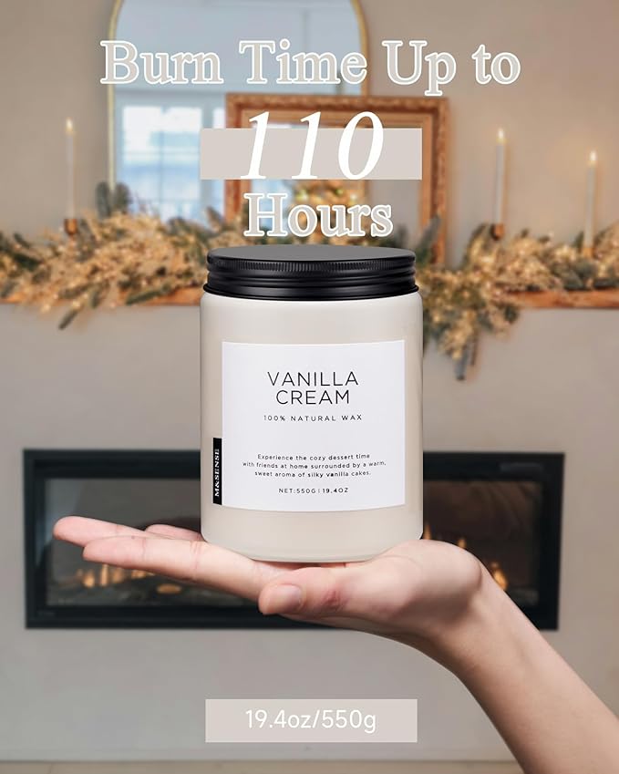 M&SENSE Vanilla Soy Candles, Large 19.4oz Non Toxic 110 Hours Burning Time 100% Natural Organic Soy Wax Candle, Relaxing Aromatherapy Scented Housewarming Gift for Women and Men - Bloomnest