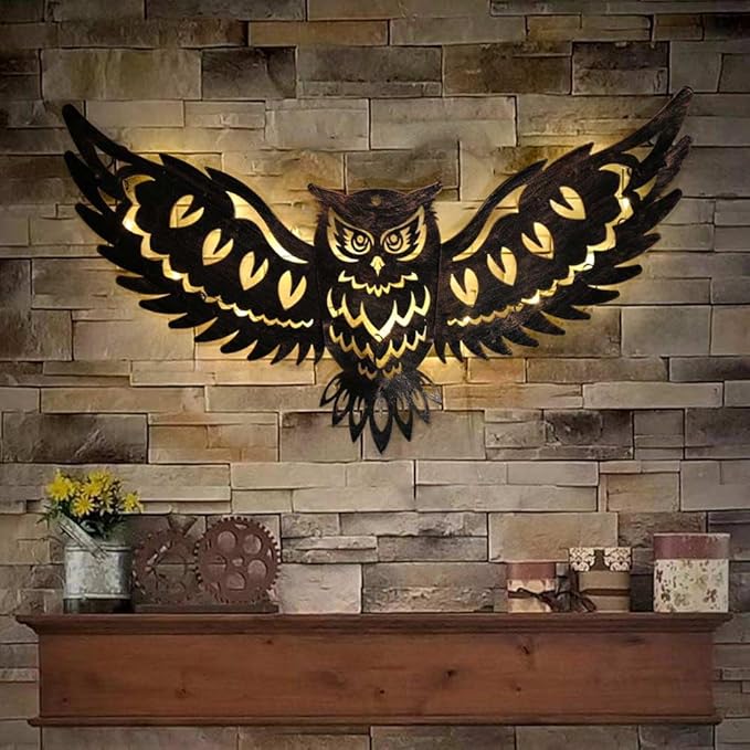 Solar Outdoor Wall Decor Lights Owl Hanging Wall Light Outdoor Metal Solar Garden Lights Porch Patio Yard Decorative Large 23.62inch Warm White - Bloomnest