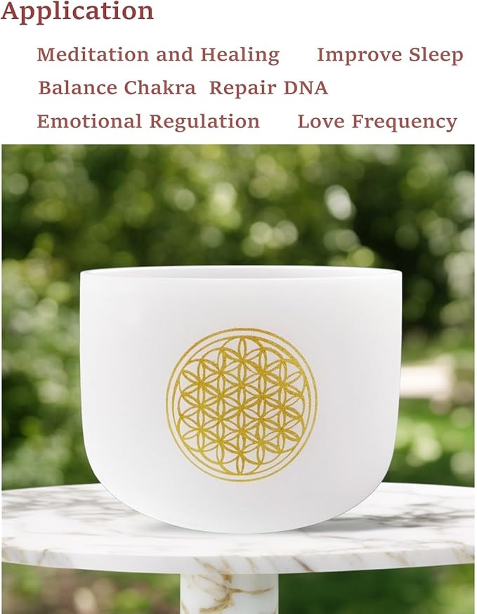 528HZ 8 Inch C Note Flower of Life Crystal Singing Bowl Sound Healing Crystal Bowl Meditation Sound Bowl Sound Bath Life Flower Singing Bowl With Bag - Bloomnest