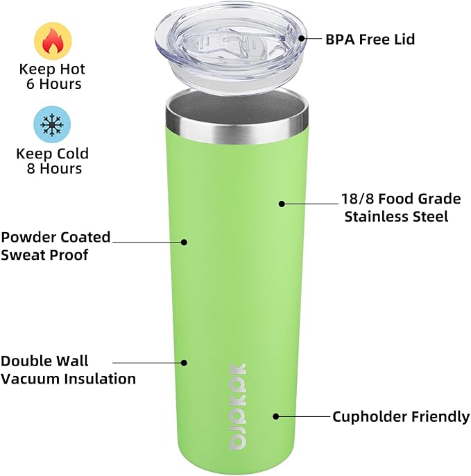 BJPKPK 20 oz Skinny Tumbler with Lid 2 Pack Slim Insulated Travel Coffee Cup Stainless Steel Thermal Mug,Green,Light Pink - Bloomnest