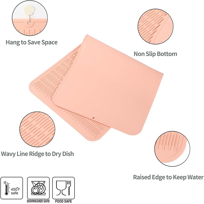 Silicone Dish Drying Mat for Multiple Usage,Easy clean,Eco-friendly,Heat-resistant Silicone Mat for Kitchen Counter or Sink,Refrigerator or Drawer Liner Pink 5XL 36inches x 18inches - Bloomnest