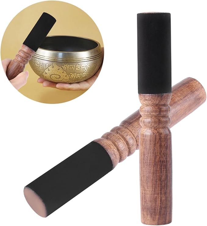 Yinhing Sound Bowl Mallet, Durable Singing Bowl Mallet with Peach Wood Material, Leather Wrapping Tibetan Singing Bowl Set for Religious Article - Bloomnest