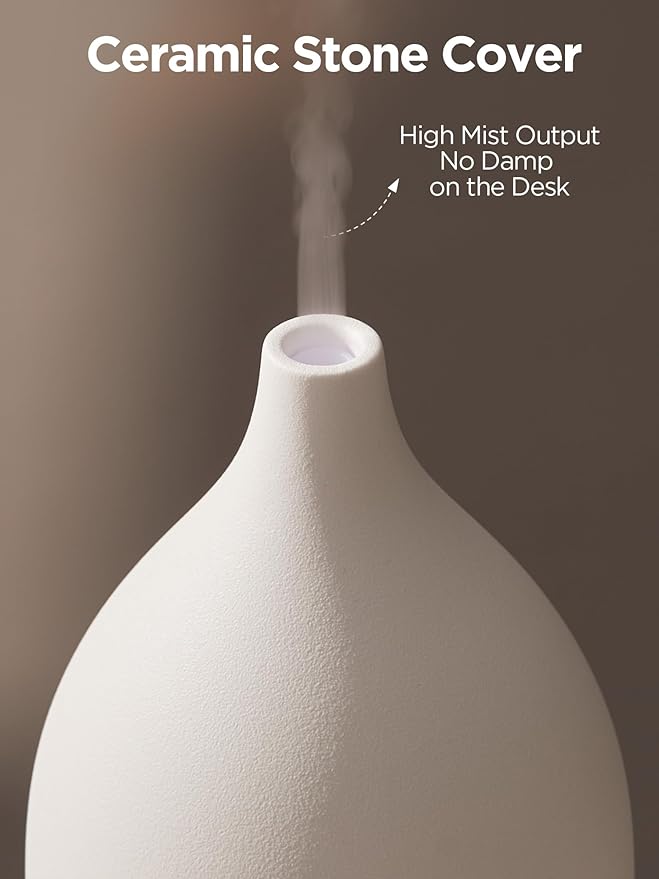 InnoGear Oil Diffuser, 300ML Ceramic Diffuser for Essential Oils Handcrafted Aromatherapy Diffuser Ultrasonic Cool Mist Humidifier with 4 Timers Waterless Auto Off for Room Office, White Base - Bloomnest