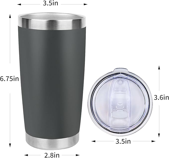 20oz Stainless Steel Tumbler with Lid, Travel Mug - Double Wall Vacuum Powder Coated Cup - Grey, 1 Pack - Bloomnest