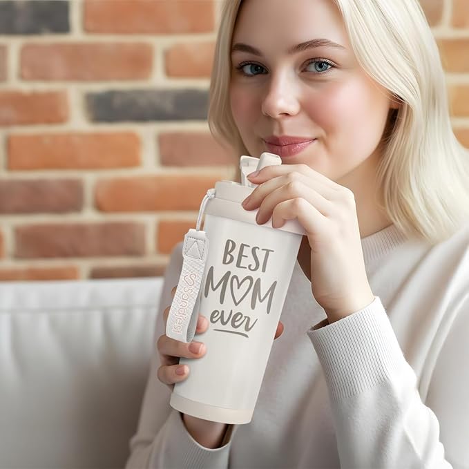 Best Mom Ever Tumbler - Stainless Steel 2-in-1 Lid Coffee Tumbler 18 oz, Mom Insulated Travel Mug Gift for Women Mother, Birthday Christmas Mother's Day - Bloomnest