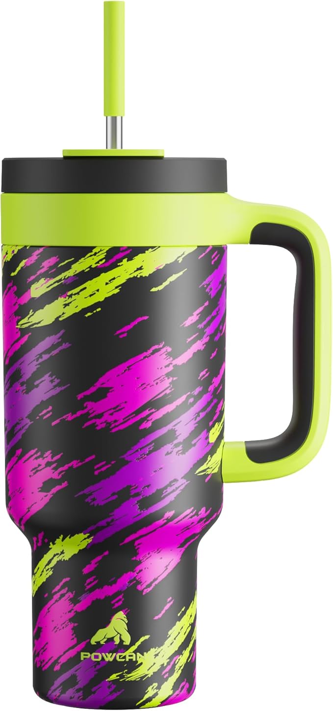 POWCAN 40 oz Tumbler with Handle, 2-in-1 Straw and Sip Lid, Leakproof, Dishwasher Safe, Insulated Stainless Steel Travel Coffee Mug, Keeps Cold for 34 Hours, Fits in Car Cup Holder (Furious Fast) - Bloomnest