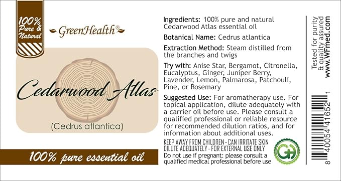 Cedarwood Atlas Essential Oil - 4 fl oz - 100% Pure Essential Oil - GreenHealth Greenals
