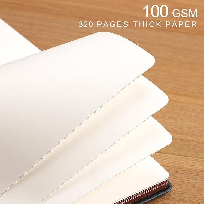 AHGXG Thick Journal Blank Notebook for Men - 320 Numbered Pages A5 Notebook for Writing, 100gsm Plain Paper, Vintage Leather Hardcover, for Women Work Office School, 5.75'' X 8.38''- Black - Bloomnest