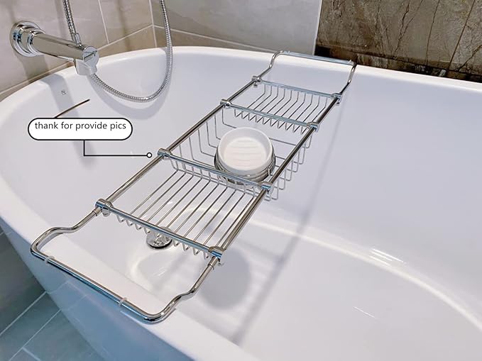 Brass Over Bathtub Racks Expandable Bath Caddy for The Elegant Tub Chrome Polished - Bloomnest