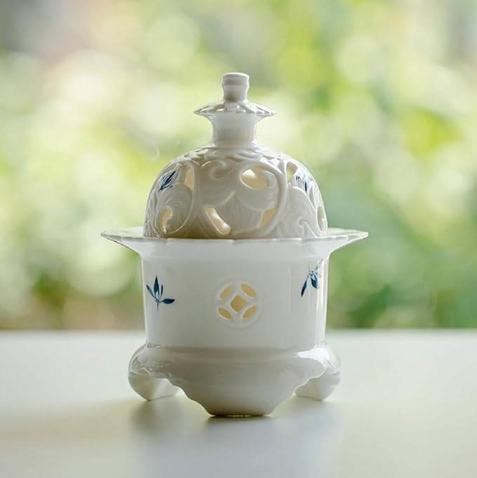 Handcrafted Ceramic Incense Burner (Hand-Painted Orchid), Three-Legged Incense Holder for Coil, Stick or Incense Seal, Elegant Chinese Incense Holder for Home Fragrance Decor - Bloomnest