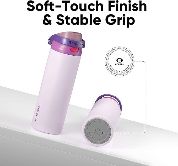 ENCOOL Leakproof Insulated Water Bottle with Straw Dual-Sip Water Bottle Bag-Safe Design for Work, Commute & Gym – Keeps Drinks Cold All Day, 32 oz, Purple Cabbage ENCOOL