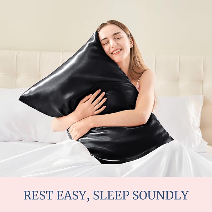 BEDELITE Satin Pillowcase for Hair and Skin, Super Soft Similar to Silk Pillow Cases 4 Pack with Envelope Closure, Cooling Pillowcases for Women Men (20"x36" King Size, Black) - Bloomnest