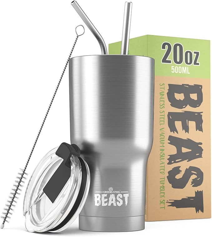 Beast 20 oz Tumbler Stainless Steel Vacuum Insulated Coffee Ice Cup Double Wall Travel Flask (Stainless Steel) - Bloomnest