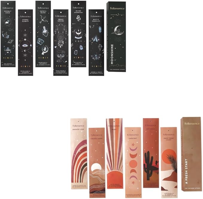 Folkulture Set of 6 Incense Stick | 120 Insence Sticks - Palo Santo & Sandalwood, White Sage, Lavender, Patchouli | Palo Santo Insence-Sticks | Sandalwood Incenses, Lemongrass, Rose Geranium FOLKULTURE