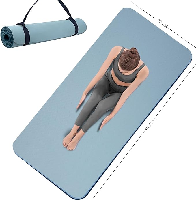 Yoga Mat Double-Sided Non Slip, 72'' x 32'' x 7mm - Extra Wide & Thick Yoga Mat for Women Men Kids, Professional TPE Yoga Mats for Home Workout, Yoga, Pilates and Floor Exercise, with Carrier Strap - Bloomnest