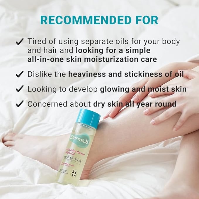 Derma B | Intensive Barrier Multi Body Oil | Moisturizing Non-Sticky Multi-Use Oil After Shower | 10 Botanical Skin Oil for Sensitive Skin | Korean Body Oils for Women & Men | 4.56 fl oz (135ml) - Bloomnest