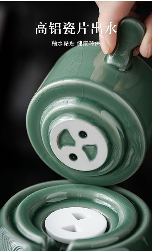 Chinese Gongfu Tea Gift Set Service Automatic Handmade Stone-Mill Design Porcelain Tea Pot 6 Cups Japanese Kung Fu Tea for Adults Men Women Tea Ceremony Party Home Office Decor - Bloomnest